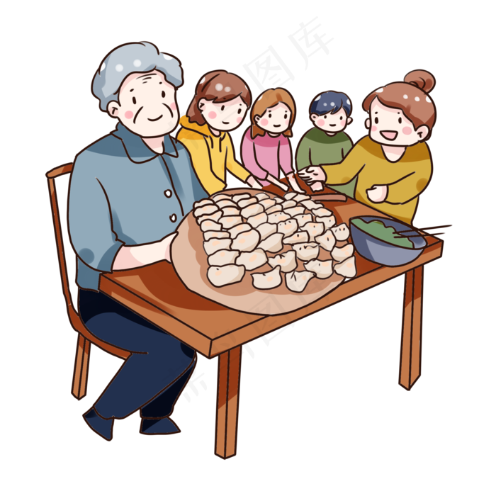 手绘卡通冬至包饺子