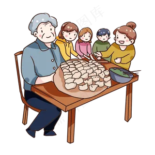 手绘卡通冬至包饺子