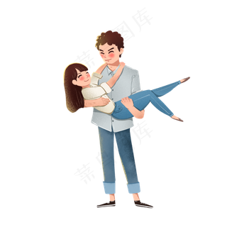 情人节2.14公主抱情侣卡通手绘