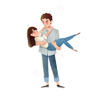 情人节2.14公主抱情侣卡通手绘