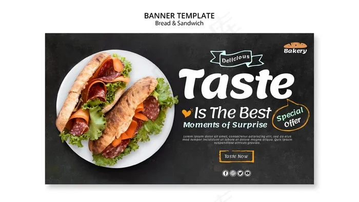 面包和三明治横幅banner主题psd模版下载