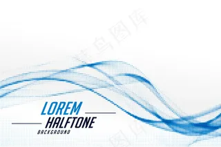 白色背景上的时尚波浪蓝色半色调设计