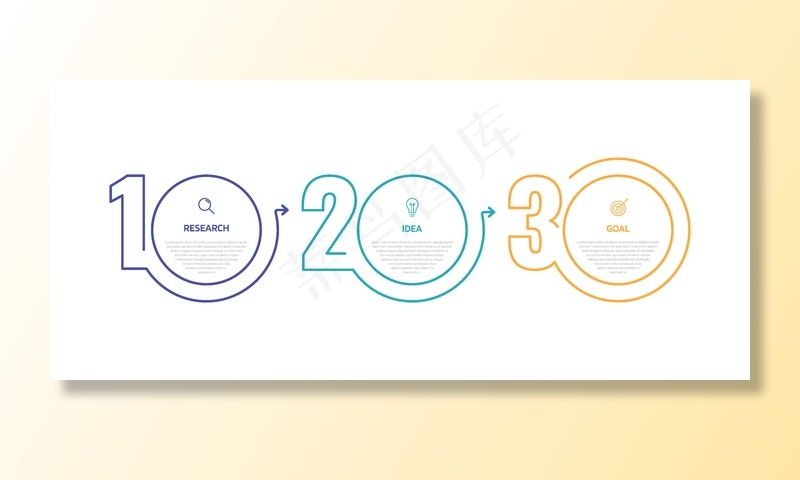 带有选项或步骤的业务流程信息图模板。细线。插图。