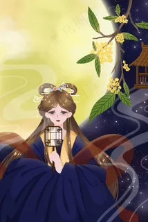 中秋节嫦娥仙子满月月亮桂花汉服古风团扇仙 中秋节嫦娥仙子满月月亮桂花汉服古风团扇仙