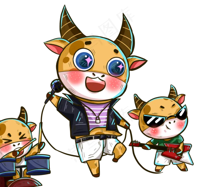 2021年牛年新年卡通牛乐队演唱会(3066X2867(DPI:300))psd模版下载