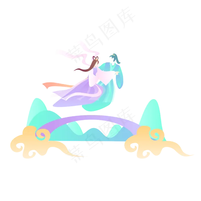 鹊桥牛郎织女(3000*3000px 300 dpi )ai矢量模版下载