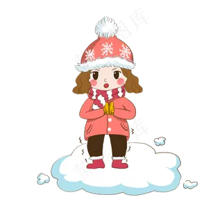 立冬时节在雪地中有点冷的小女孩