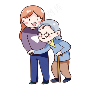 手绘卡通重阳节回家探望老人