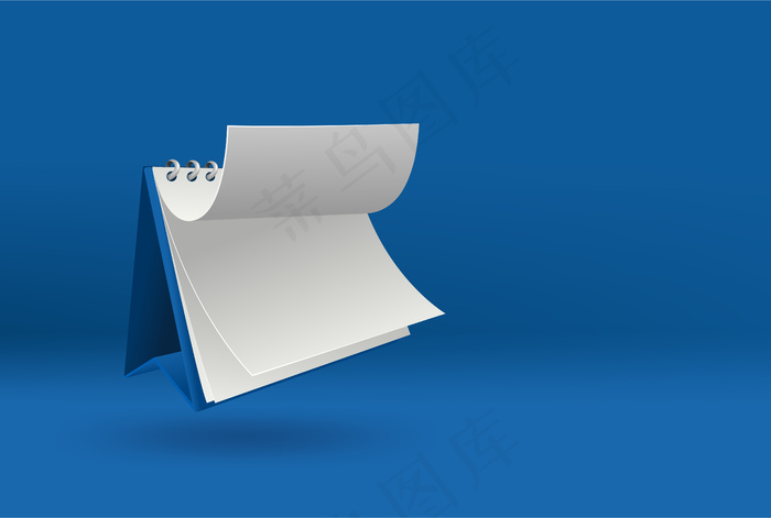 3d空白日历模板，蓝色带软阴影。