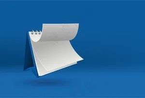3d空白日历模板，蓝色带软阴影。
