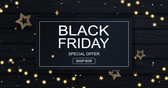 带花环和星星的黑色星期五销售横幅banner。