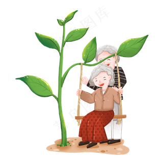 重阳节一起荡秋千的年迈夫妻