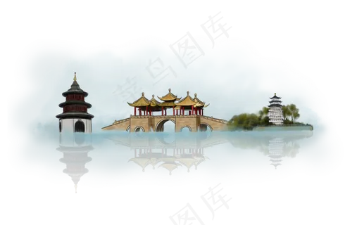 手绘扬州地标建筑 手绘扬州地标建筑