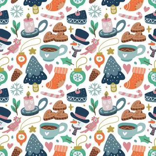 卡瓦伊可爱的圣诞无缝图案在斯堪的纳维亚风格。可用于织物等