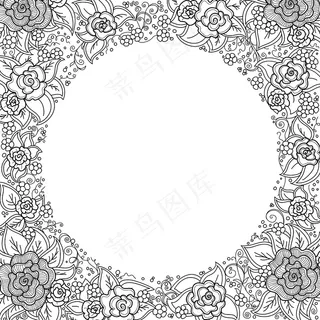 矢量黑白花图案的螺旋，漩涡，涂鸦