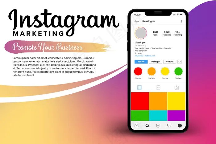 iphone模板下的Instagram营销eps,ai矢量模版下载