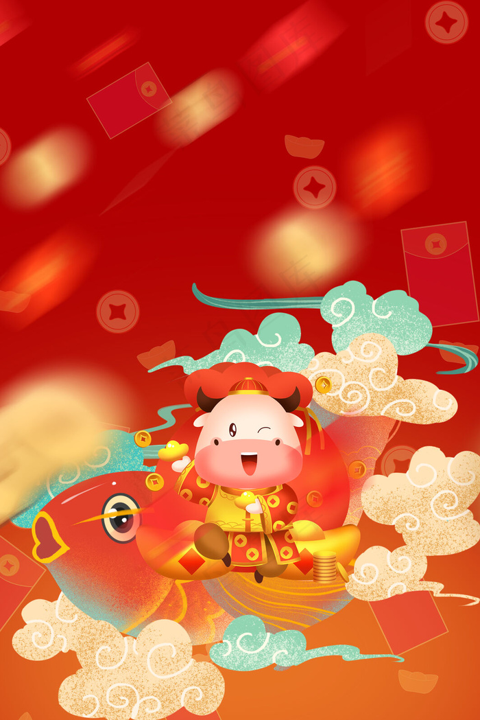 财神到财神红色中国风(3545*5315px 	      )psd模版下载