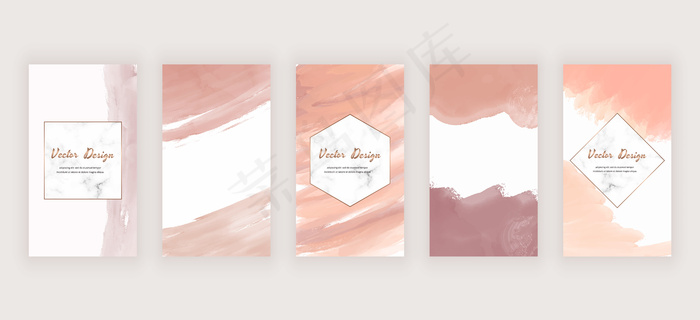 水彩社交媒体故事背景与裸体抽象写意笔刷形状和大理石框架