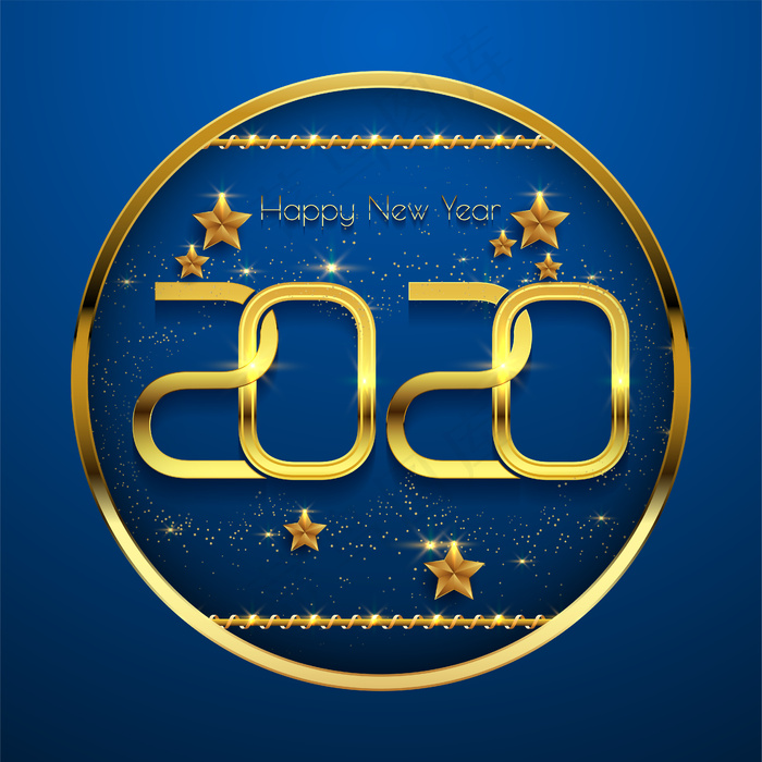 2020新年快乐蓝色背景金色文字