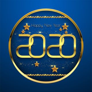 2020新年快乐蓝色背景金色文字
