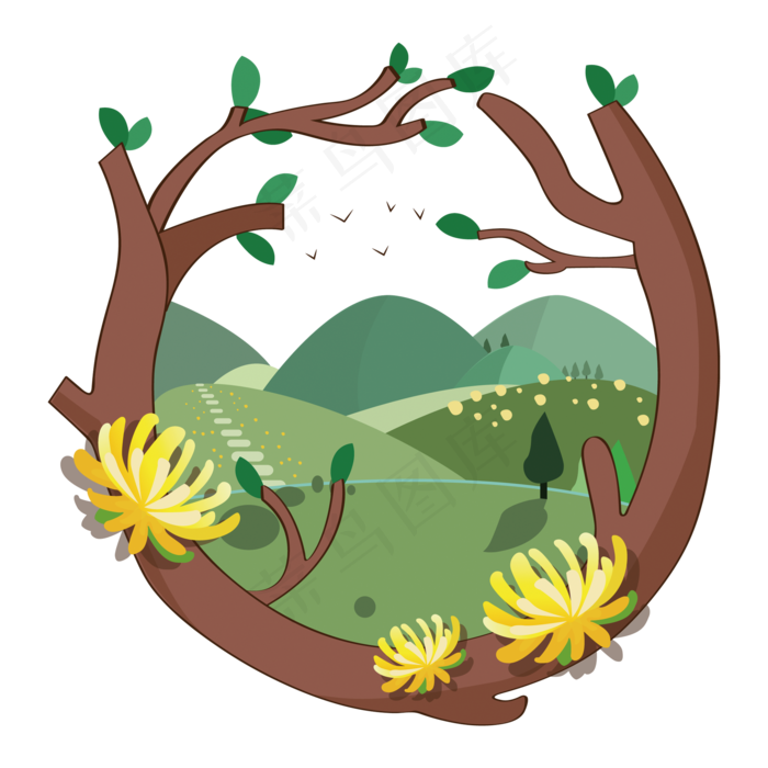 重阳节游玩手绘插画