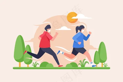 戴着医用口罩的跑步者 戴着医用口罩的跑步者