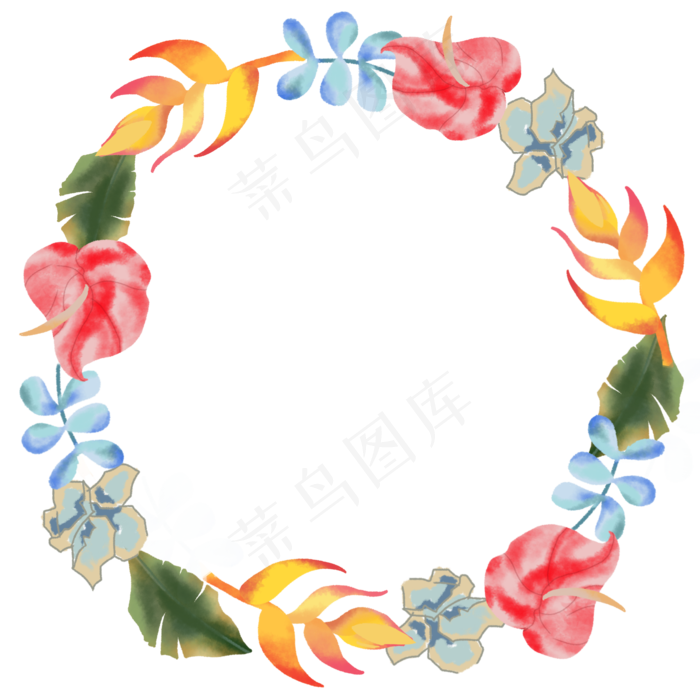 七夕夏日热带植物花朵树叶环形装