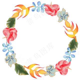七夕夏日热带植物花朵树叶环形装