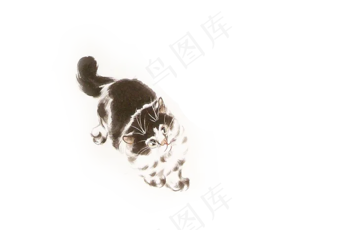水墨中国风工笔画高清免扣素材-猫