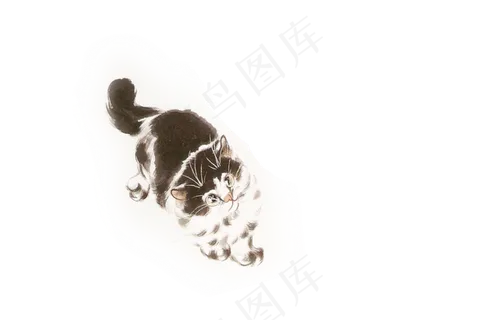 水墨中国风工笔画高清免扣素材-猫