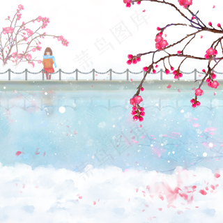 冬季河边梅花女孩免扣png