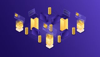 加密货币、比特币、以太坊、卡达诺、区块链、采矿、技术、互联网物联网、安全、网络仪表板等轴测图