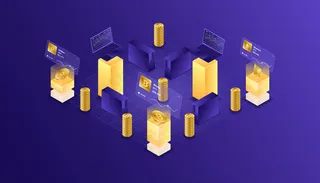 加密货币、比特币、以太坊、卡达诺、区块链、采矿、技术、互联网物联网、安全、网络仪表板等轴测图