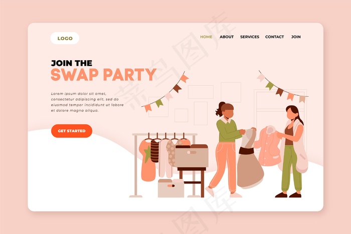 手绘服装交换登录页eps,ai矢量模版下载