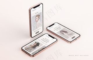 红色和金色手机屏幕实物模型样机与手机app移动应用程序app演示模板