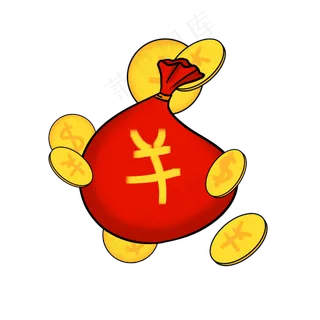 节日巨惠促销红色钱袋撒钱卡通图