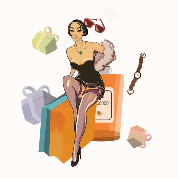 双十一购物女孩 (2000X2000(DPI:300))psd模版下载