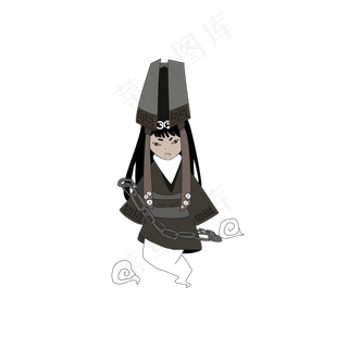 鬼节黑无常手绘矢量图