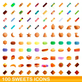 100个糖果图标集。100个糖果图标的卡通插图，设置在白色背景上
