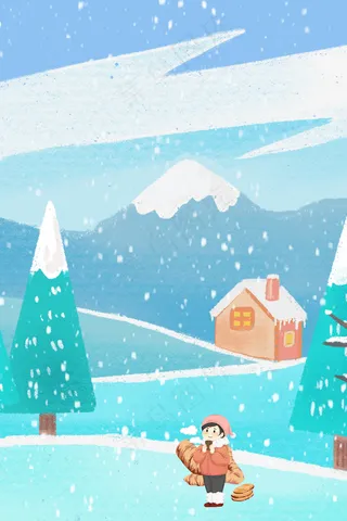 梦幻冬季雪地卡通女孩平面广告