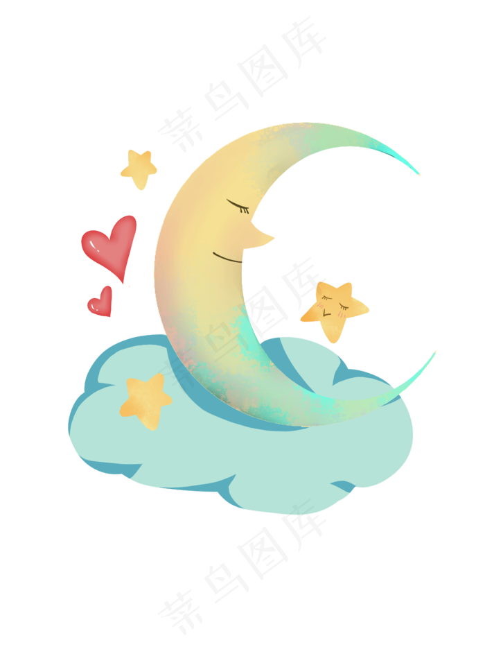 七夕心形月牙插画