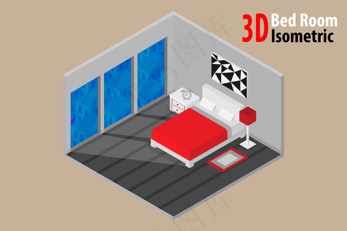 带床和配件的室内卧室设计