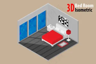 带床和配件的室内卧室设计