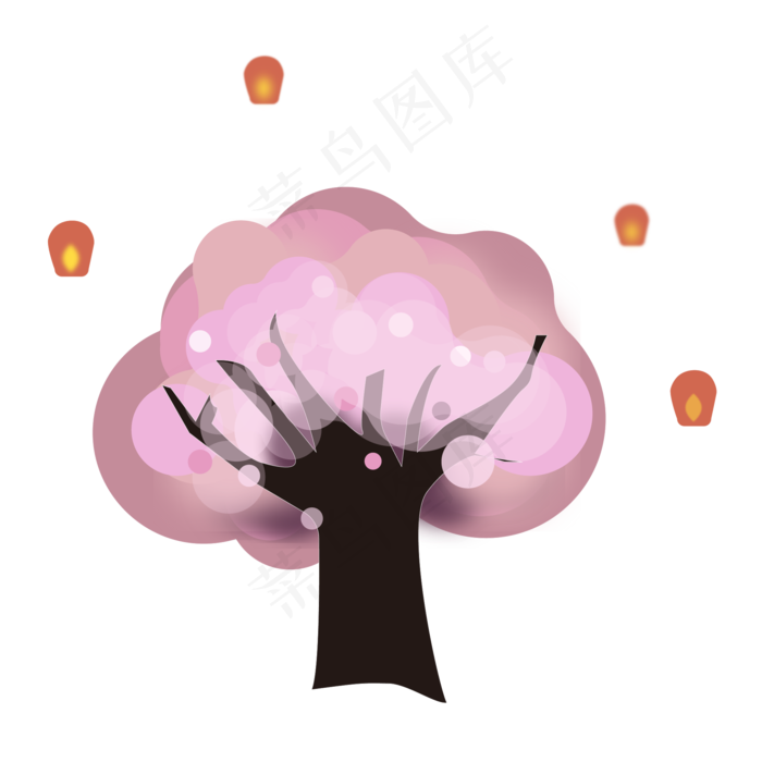 烂漫粉红色樱花树(2000*2000px 300 dpi )ai矢量模版下载