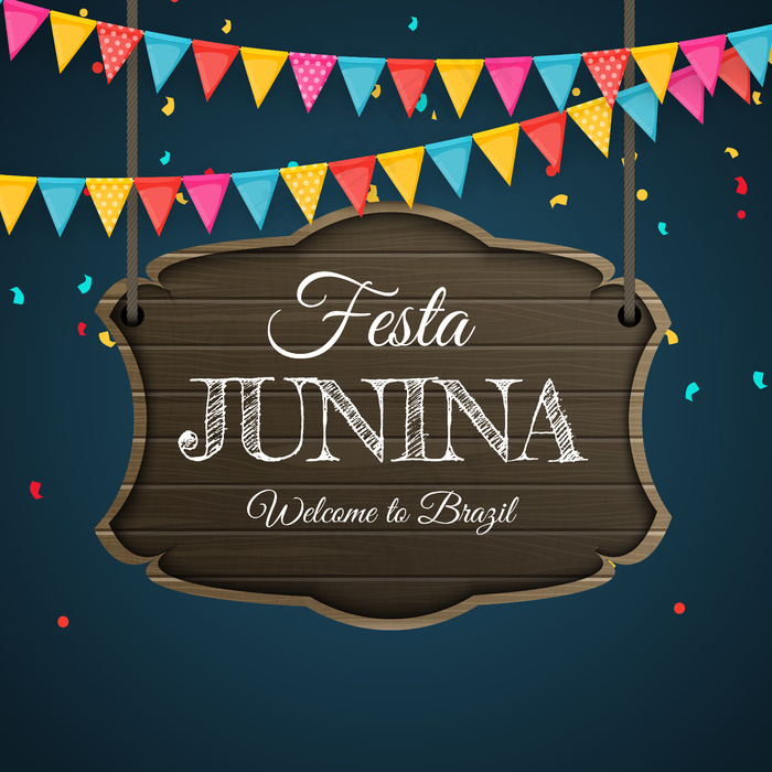 带有党旗的Festa junina背景。巴西六月节日背景贺卡，节日请柬。eps,ai矢量模版下载