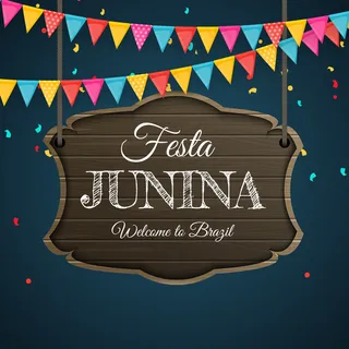 带有党旗的Festa junina背景。巴西六月节日背景贺卡，节日请柬。
