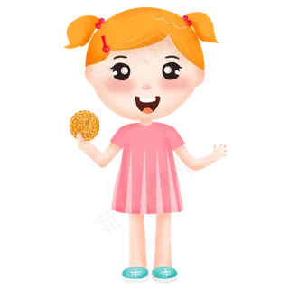 中秋节吃月饼可爱卡通人物小朋友