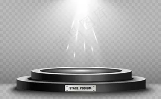 用聚光灯照明的圆形讲台底座或平台