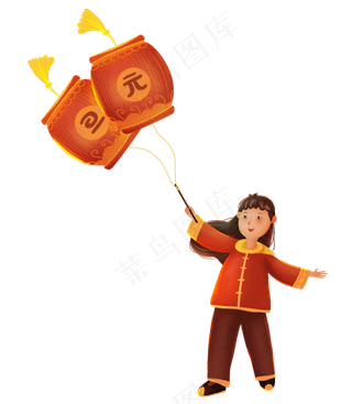 新年元旦女孩拿灯笼