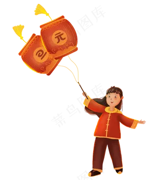 新年元旦女孩拿灯笼